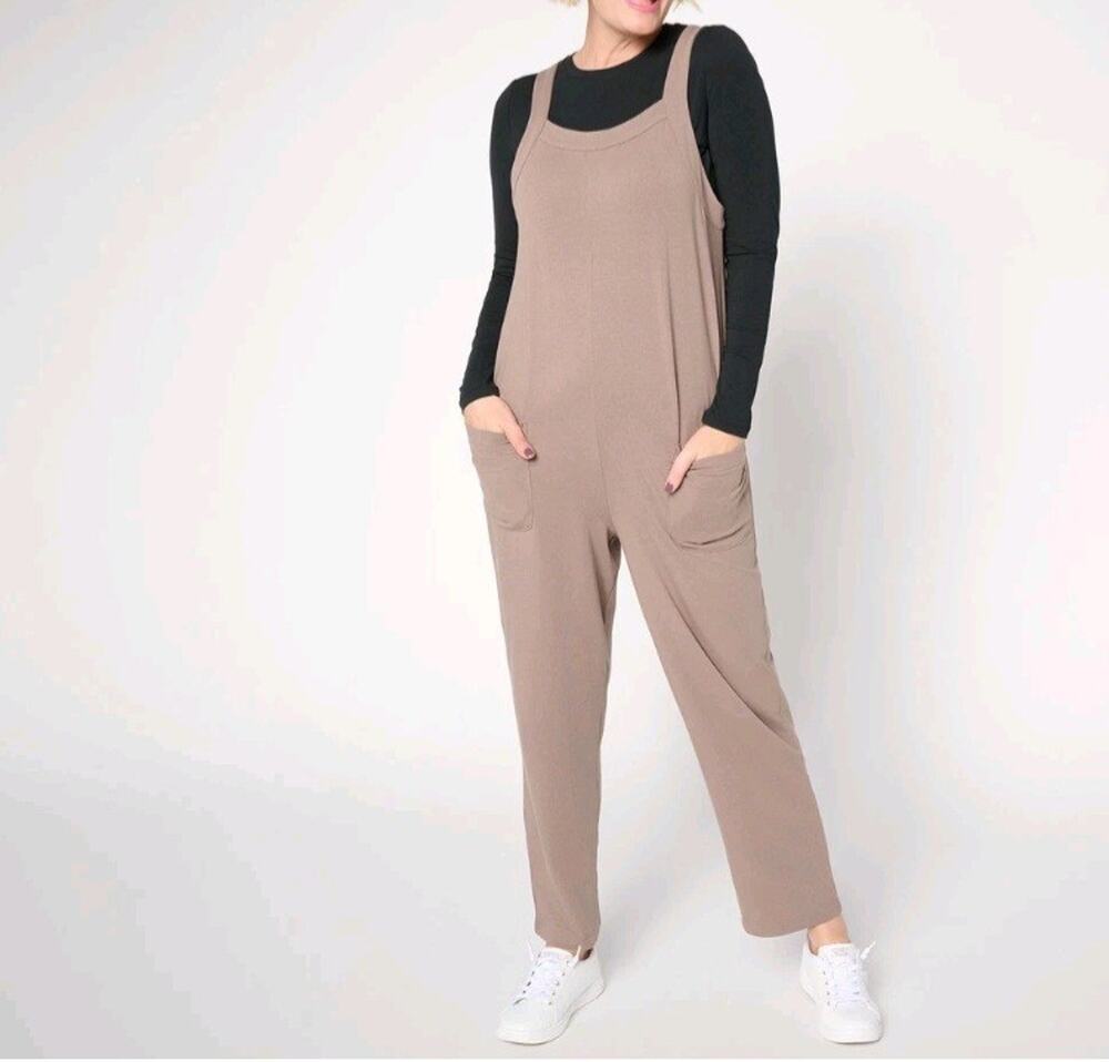 Anybody PXL Taupe & Black Cozy Knit Jumpsuit & Long Sleeve Top A711210 NWOT